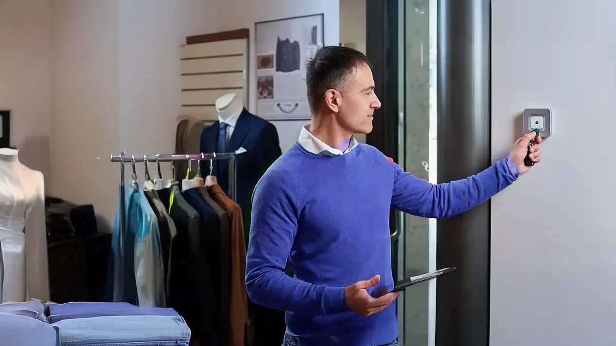 Sistema de alarmas protegiendo un comercio con monitoreo en tiempo real